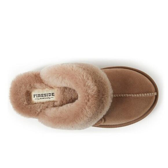 Dearfoams Women's Fireside Sydney Genuine Shearling ScuffSlipper, Brown Size 10M - Picture 3 of 4